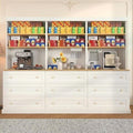 Vyre 71" Farmhouse Kitchen Pantry Cabinet Set of 4, White Freestanding Coffee Bar Hutch with Drawers & Adjustable Shelves, Large Storage Cabinet with Microwave Stand for Living Room & Kitchen