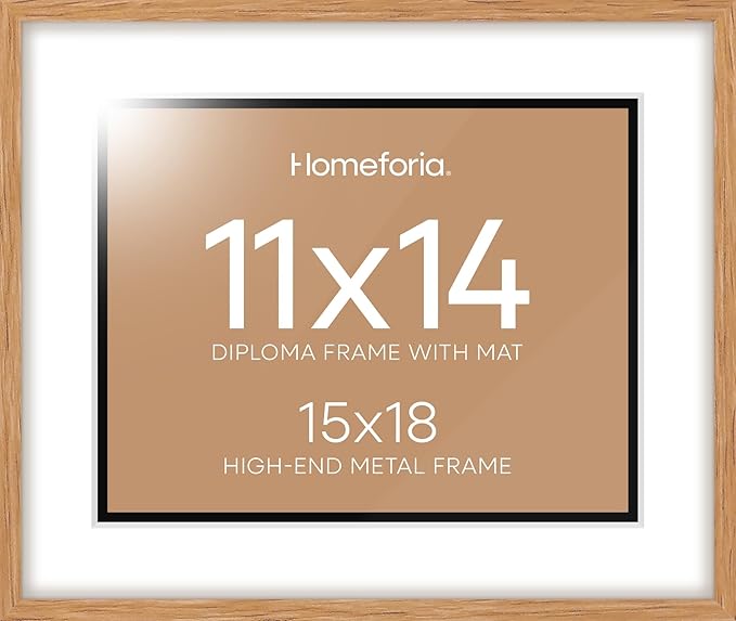 Homeforia 15x18 Diploma Wood Frame, High End Natural Oak 15 x 18 Certificate Frames with Mat for 11x14, 18x15 Document Matted Frame, Graduation Degree Wooden Frames, Tempered Glass, Wall Kit, Set of 1