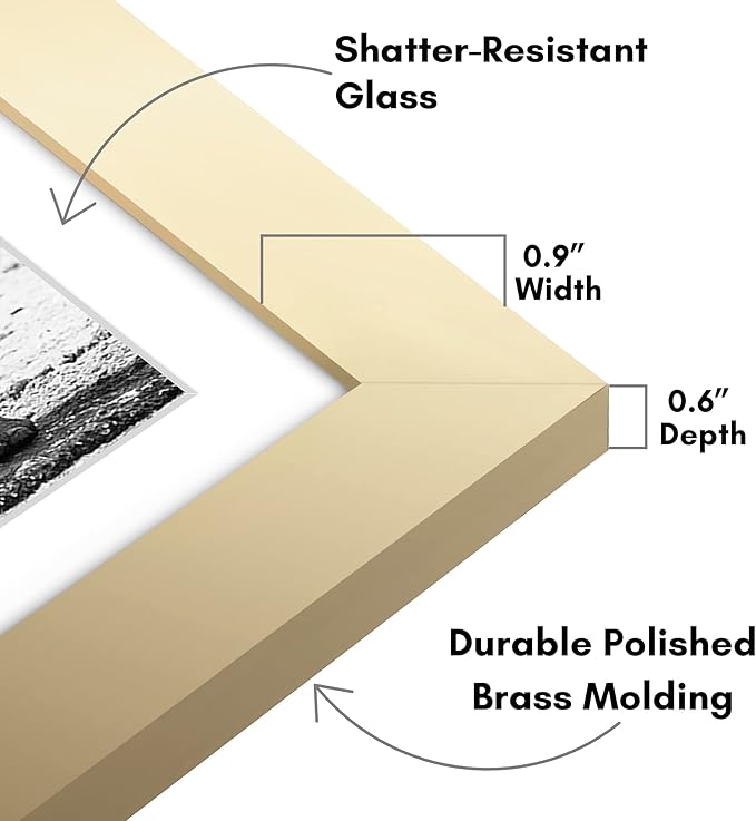 Americanflat 11x11 Picture Frame with Shatter-Resistant Glass - Use as 8x8 Frame with Mat or Display 11x11 Photo Without Mat - Signature Collection - Square Frames for Wall Display - Gold