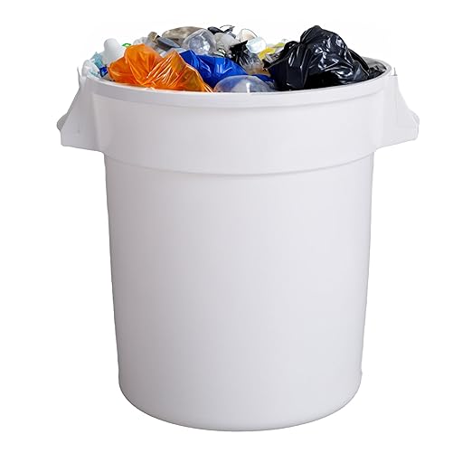 PRO&Family Commercial Round Trash Can, Ingredient Bin, Heavy-Duty Plastic, Anti-Static, Kitchen, Office, Outdoor Use (White, 20 Gallon)
