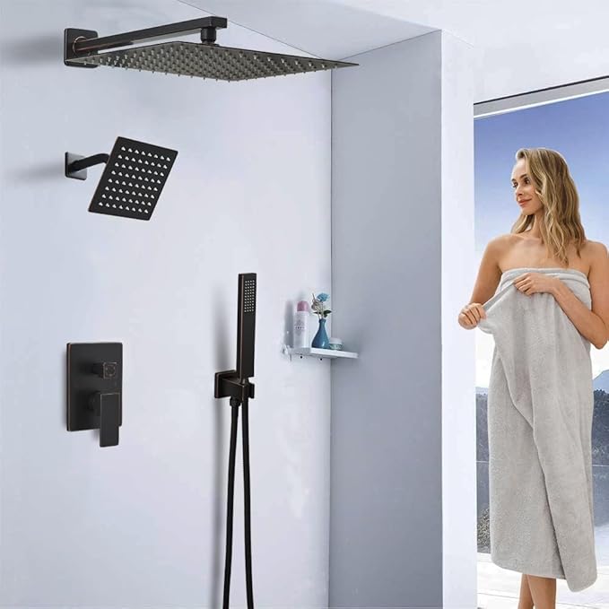 Shower Faucet Set Oil Rubbed Bronze Shower System, Knob Switch Diverter Shower Faucet with High Pressure Handheld Spray, Wall Mount 10 Inch Shower Head with 6 Inch Wall Mount Shower Head