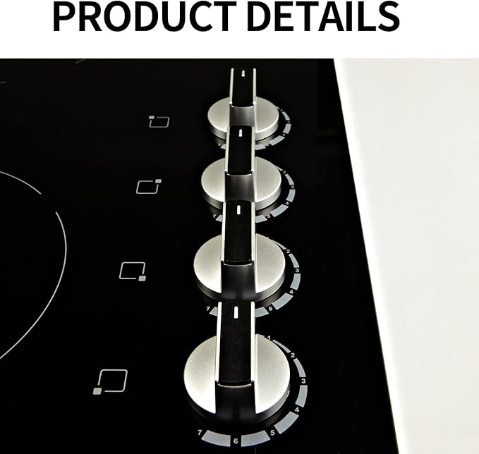 4 Burner Electric Cooktop 24 Inch, 6000W Built-In Electric Stove Top, Ceramic Glass Cooktop, Knob Control, 7 Power Levels, Built-In, 220-240V, Hard Wire, Black