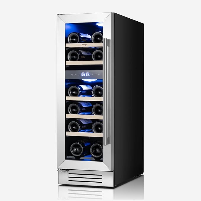 Yeego 12 Inch Wine Fridge Cooler - 17 Bottles Dual Zone Wine Cooler with Glass Door, 40-65℉ Built-In or Freestanding Refrigerator, Under Counter Wine Fridge for Kitchen Bar Office (Left-Hinged)