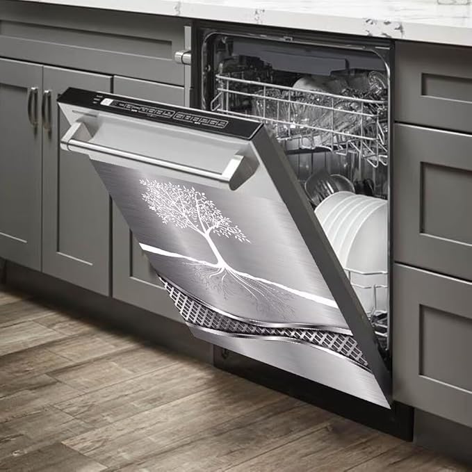 Stainless Steel Design Tree Painting Magnet Dishwasher Cover Sticker,Kitchen Decor Refrigerator Magnets Decorative Fridge Magnetic Decal Vinyl Panel 23Wx26H inch
