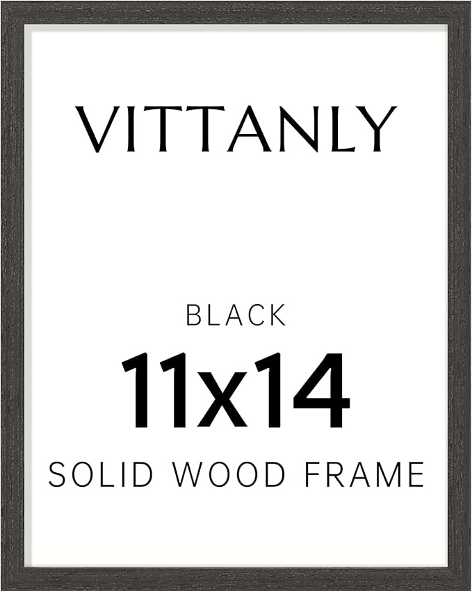 Vittanly 11x14 Picture Frame, Solid Wood Frame with Plexiglass, Includes 8x10 Mat, Wall Hanging for Photos, Home Decor, Black, 1 Pack