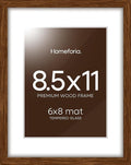 Homeforia 8.5x11 Picture Frame Brown, High End Dark Oak 8.5 x 11 Walnut Wooden Frames with Mat 6 by 8 Photo, 11x8.5 Wood Frame Matted to 6x8, Wall or Tabletop Frame, Tempered Glass, Wall Kit, Set of 1