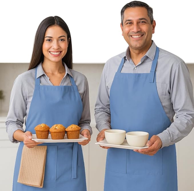 Native Fab Kitchen Apron 2 Pack - 100% Cotton Adjustable, Durable Apron with Pockets, Perfect for Cooking, Baking, Grilling