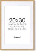 20x30 Picture Frame, 20 x 30 Poster Frame - Solid Oak Wood, 20 by 30 Frame with Tempered Glass, 20"x30" Wood Frame with Mat for 16"x24", Minimalist 20x30 Frames for Wall, Natural Oak Color, 1 Pack