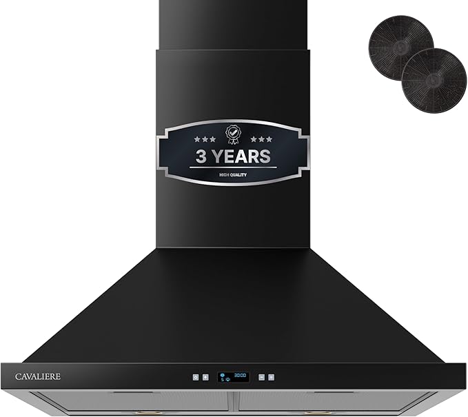 CAVALIERE Value-Focused 462 CFM Wall Mount Range Hood 30 Inch, 3-Year Warranty, Enhanced Stainless Steel, Ducted/Ductless Range Hood Convertible (Kit Included) LED Lights, Baffle Filter, Touch Control
