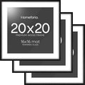 Homeforia 20x20 Black Wood Frame, High End Oak 20 x 20 Square Picture Frames with Mat 16 by 16 inches Photo, 20by20 Black Wooden Poster Frames Matted to 16x16 Print, Tempered Glass, Wall Kit, Set of 3