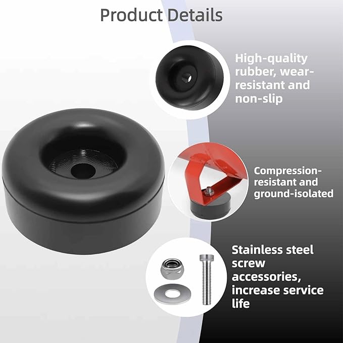 4 Pack Extreme Heavy Duty Rubber Foot Pads, 2.5 Inches Vibration Dampeners, Universal Anti Vibration Feet for Generators, Compressors, Pressure Washers, Pumps, Trailers (Round Bumpers with Screw Kits)