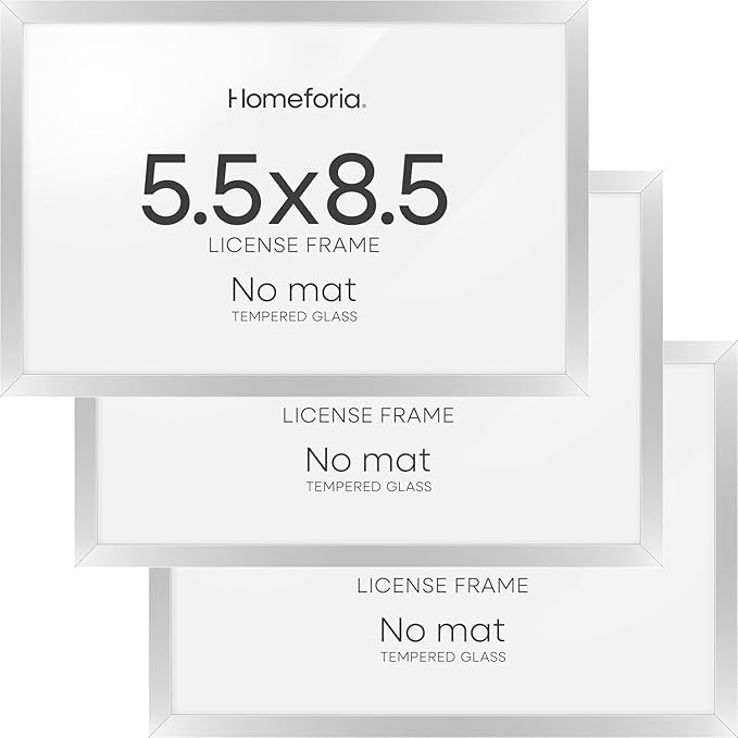 Homeforia 5.5 x 8.5 Business License Frame Silver, High End Metal 5.5x8.5 Certificate Frame, 8.5x5.5 Document Frames for Wall or Tabletop, 5.5 by 8.5 Picture Frames, Tempered Glass, Wall Kit, Set of 3