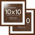 Homeforia 10x10 Picture Frame Brown, High-End Dark Oak 10 x 10 Square Brown Wood Frames with Mat 8 by 8 Photo, 10by10 Wooden Walnut Poster Frame Matted to 8x8 Print, Tempered Glass, Wall Kit, Set of 2