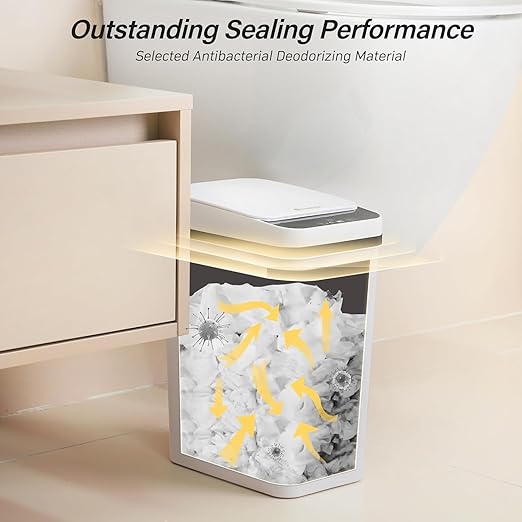 Bathroom Garbage Can with Lid, 2.6 Gallon Diaper Trash Can, Automatic Trash Cans Touchless, Slim Waterproof Smart Commercial Trash Can for Bedroom, Bathroom, Office, Living Room, Toilet, RV