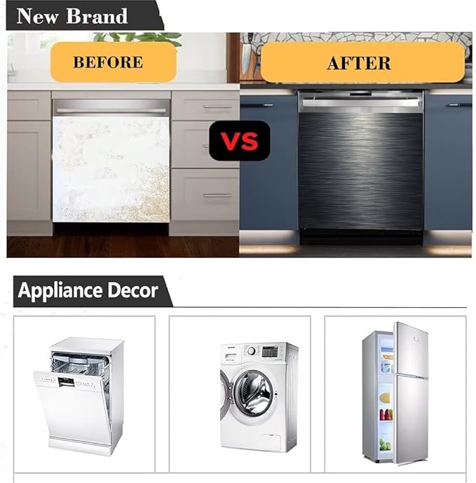 Stainless Steel Dishwasher Magnet Cover, Black Dishwasher Covers for Front, Magnetic Dishwasher Door Panel Decal - Kitchen Decorative Fridge Appliances Sticker, 23"x 26"