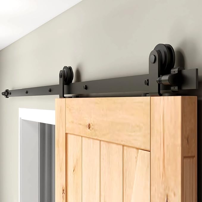 CCJH 8.2FT Sliding Barn Door Hardware Kit, Heavy Duty, Smoothly and Silently, Easy to Install, Fit 49.2" Width Single Door Panel, T-Shaped Style Black