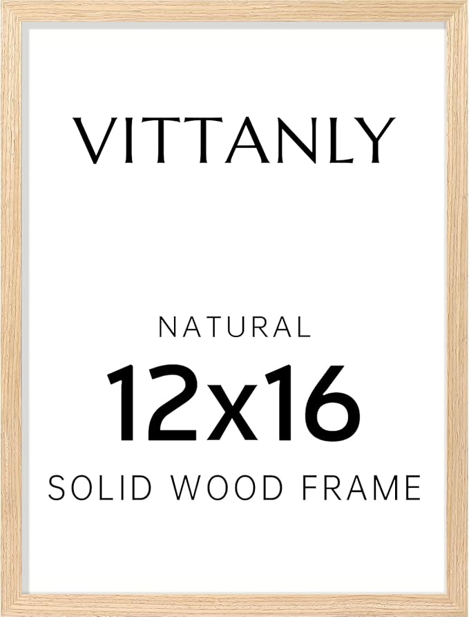 Vittanly 12x16 Picture Frame, Solid Wood Frame with Plexiglass, Includes 8.5x11 Mat, Wall Hanging for Home Decor, Natural, 1 Pack