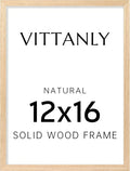 Vittanly 12x16 Picture Frame, Solid Wood Frame with Plexiglass, Includes 8.5x11 Mat, Wall Hanging for Home Decor, Natural, 1 Pack