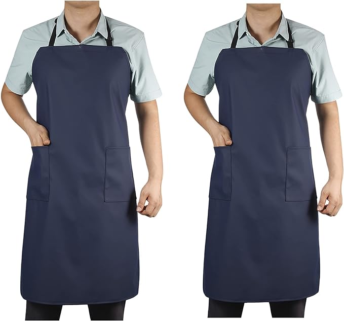 VWELL Waterproof Rubber Vinyl Apron W/ 2 Pockets - Lab Apron for DishWashing, Grooming 2Pack
