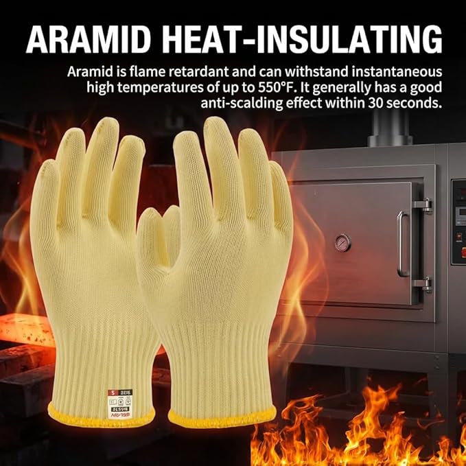 Heat Cut Resistant Gloves,Kevlar Oven Gloves With Fingers,Heat Resistant Up To 550°F, Thick Knit Design,Machine Washable - Grill Mitts For Men & Women(L)