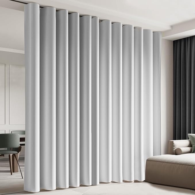 Room Divider Blackout Curtain Track Curtains Wall Dividers Panels Screen for Living Rooms Bedroom Office Privacy Partition Separation, W100 × L108 Inch,1 Panel, White