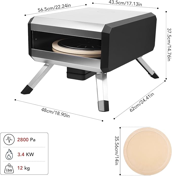 Pizza Oven, with 14" Pizza Stone and Legs,Automatic Rotation Function Outdoor Gas Pizza Ove, Carbon Steel Material,Maximum Temperature of 700°F, for Camping, Parties and Backyard Barbecues,Outdoor