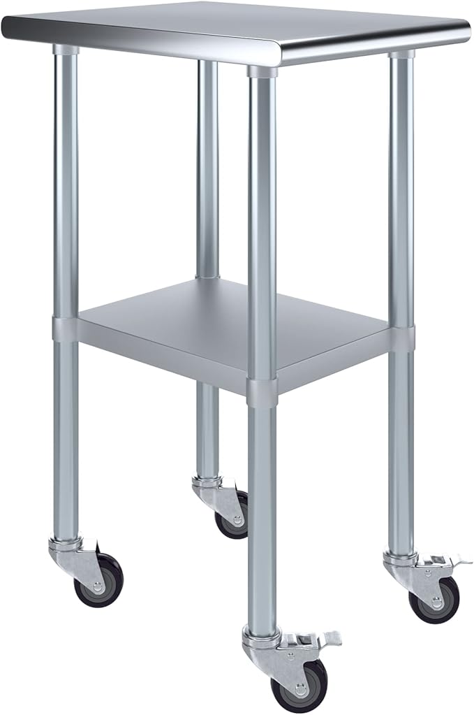 AmGood 18" Long x 24" Deep Stainless Steel Table with Casters