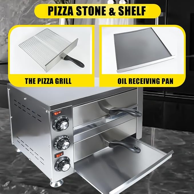 KOOTEN 2 Tier Tabletop Pizza Oven - Indoor Electric Commercial Stainless Steel With Timer for Home and Restaurant