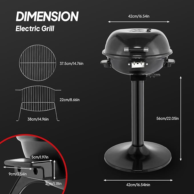 ROVSUN 1600W Vertical Electric Grill with Lid, Black 304 Stainless Steel Grill w/Detachable Pull-out Drip Tray, Double Layer Design, Portable & Removable, for Indoor and Outdoor Use
