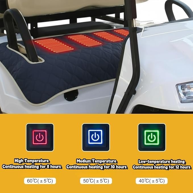 Golf cart Heated seat Cover, Non-Slip and Waterproof Winter Golf cart seat Cushion, Three Temperature Settings, Four-Zone Heating, External Power Supply/Power Bank Heating Options (Cyan)