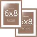 Homeforia 6x8 Picture Frame Mocha, High End Metal 6 x 8 Mocha Frames with Mat 5 x 7 for Art, 8x6 Desk Frame Matted to 5x7 inch Photo, 6 by 8 Wall or Tabletop Frames, Tempered Glass, Wall Kit, Set of 2