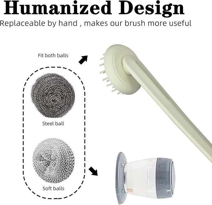 Stainless Steel Wool Brush Dish Scrubber with Handle Replacement Heads - Steel Scrubbing Scouring Pad Set of 16, Kitchen Cleaning Metal Dish Scrubber for Washing Dishes Grate Pot Pan Sink