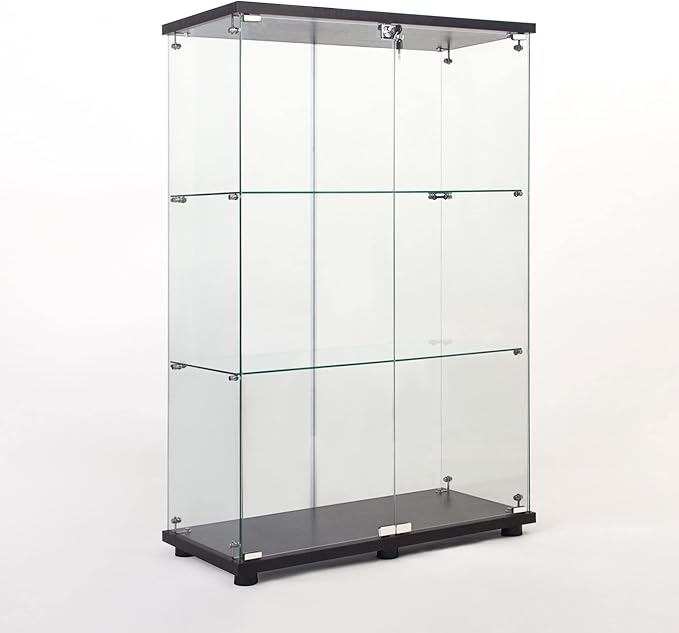Yoluckea 3 Shelves Glass Display Cabinet with 2 Doors, Floor Standing Clear Glass Curio Cabinet Collection Display Case for Living Room Bedroom 49.49” x 31.77”x 14.37” Black