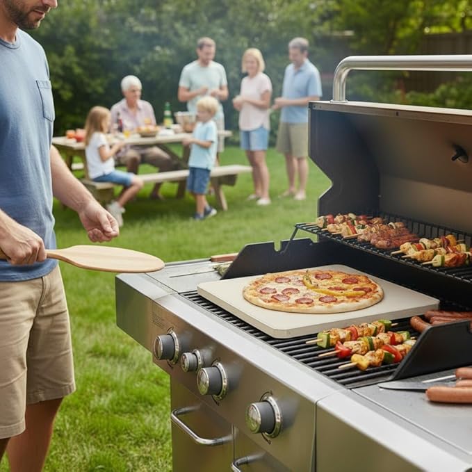 Onlyfire Pizza Stone for Oven BBQ and Grill, Thermal Shock Resistant, 14" x 16" Rectangular Large Bread Baking Stone, Heavy Duty Ceramic Baking Stone for Best Crispy Crust Pizza, Cookie and Cheese