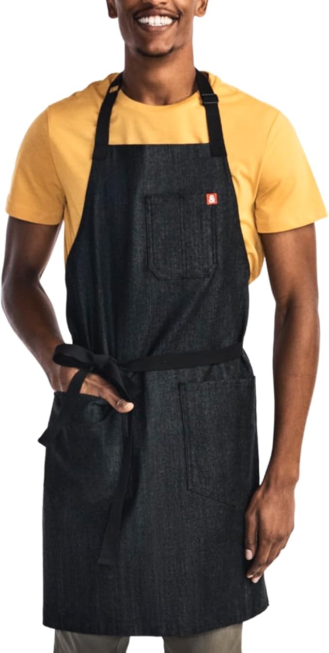 hedley & bennett Essential Apron - Heavy-Duty Denim Kitchen Apron with Pockets & Towel Loop - Professional Chef Workwear for Cooking & Grilling - Abalone