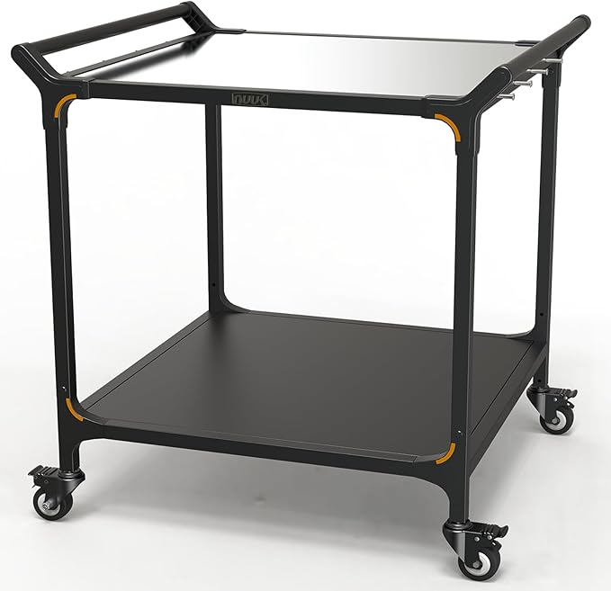 NUUK Outdoor Grill Cart on Wheel 32" x 32", Stainless Steel Pizza Oven Table with Double-Shelf, Rolling Countertop Kitchen Food Prep Cart for Backyard, Garden, Restaurant