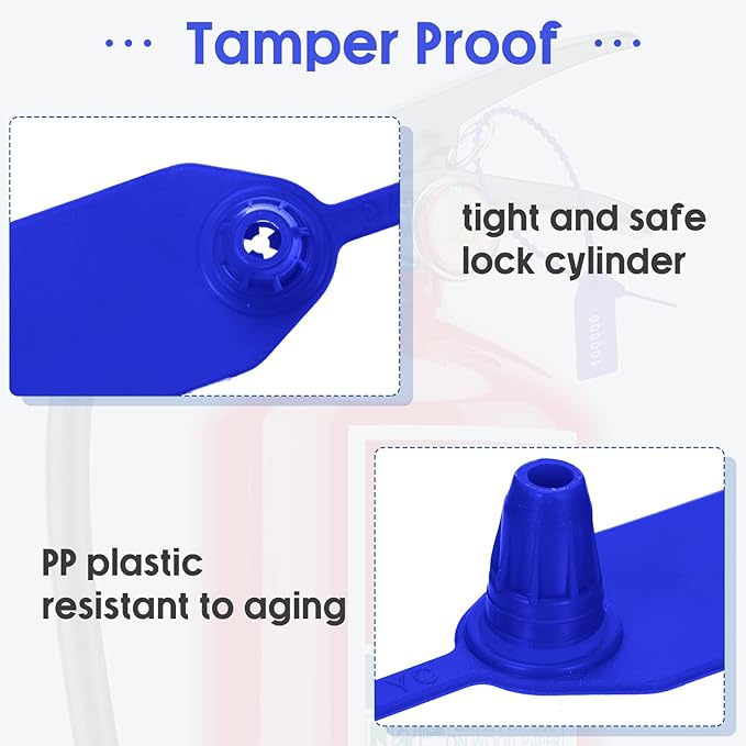 Roowest 2000 Pcs Plastic Tamper Seals Security Tags Seals Safety Numbered Zip Ties Fire Extinguisher Tamper Tags Disposable Self Locking Signage 250 mm Length(Blue)