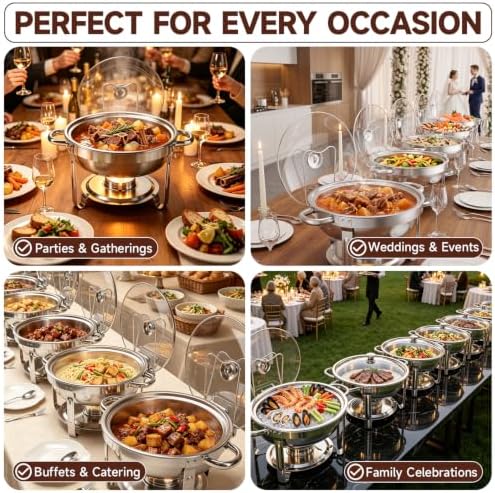 Chafing Dishes for Buffet, 4 Pack 5QT Stainless Steel Round Buffet Servers and Warmers, Buffet Warmer Set with 4 Serving Tongs & Spoons, Food Warmers for Parties, Weddings, Catering Events - Image 5