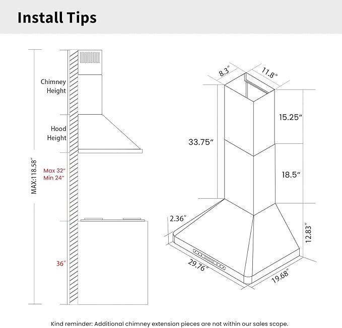 IKTCH 30-Inch Wall Mount Range Hood, 900 CFM, Stainless Steel, Gesture Sensing & Touch Control, 4-Speed Fan, Adjustable LED Lights, Ducted/Ductless Convertible