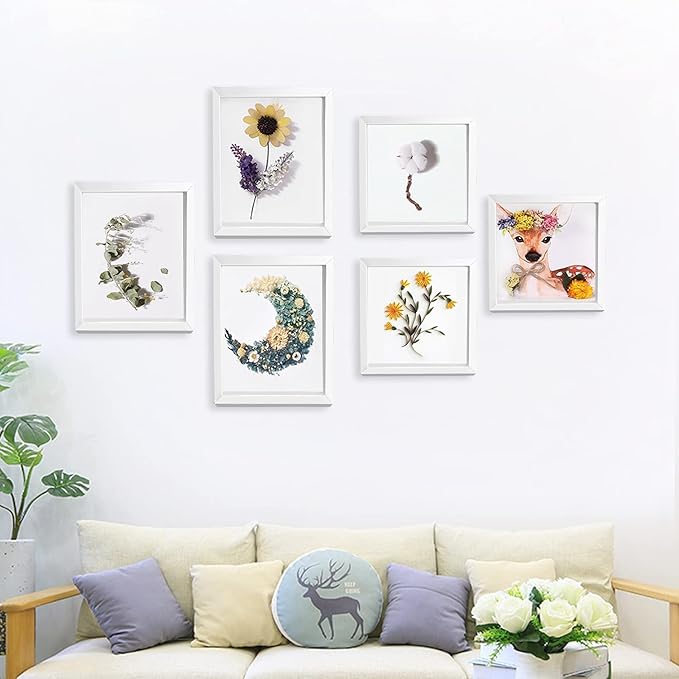 8x8 Shadow Box Frame Display Case, Display Case Box for Memorabilia, Medal, Crafts,Tickets and Photos, Picture Frame for Wall and Tabletop (3pcs-White, 8x8)