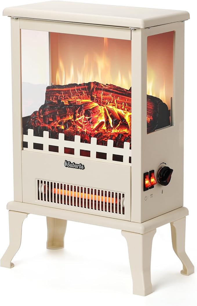 TURBRO Suburbs TS17Q Infrared Electric Fireplace Stove, 19" Freestanding Stove Heater with 3-Sided View, Realistic Flame, Overheating Protection, CSA Certified, for Small Spaces, Bedroom - 1500W