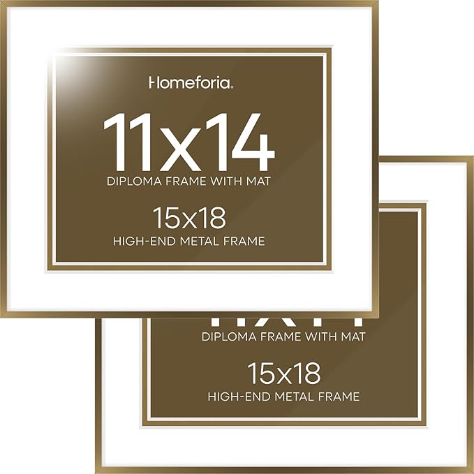 Homeforia 15x18 Diploma Frame Bronze, High End Metal 15 x 18 Certificate Frames with Mat for 11 by 14, 18x15 Document Frame Matted to 11x14, Award Graduation Frames, Tempered Glass, Wall Kit, Set of 2