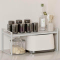 Microwave Oven Rack Expandable Countertop Heavy Duty Microwave Shelf 2-Tier Adjustable Metal Storage Shelf Rack for Kitchen (White-S)