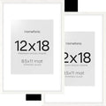 Homeforia 12x18 Frame White Wood, High End Oak 12x18 Poster Frame White with Mat 8.5x11 Print, 12 x 18 Wooden Picture Frames Matted to 8.5 by 11 Photo, 18x12 Frames, Tempered Glass, Wall Kit, Set of 2