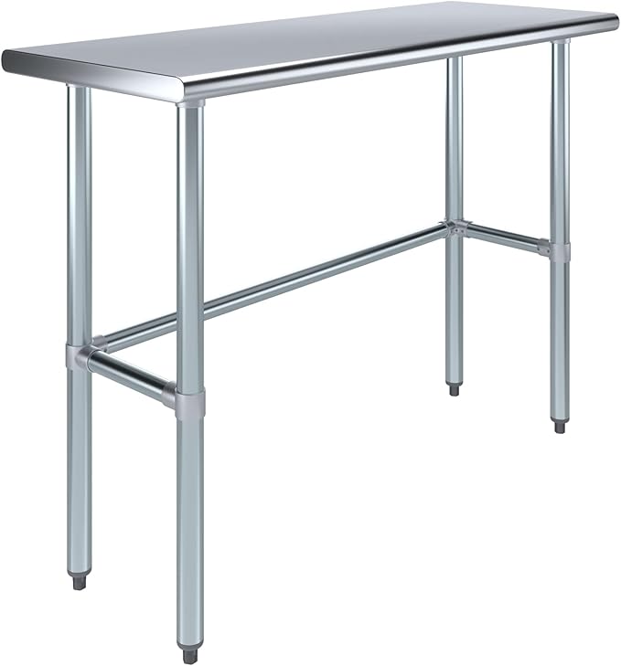AmGood Stainless Steel Work Table Open Base | NSF Kitchen Island Food Prep | Laundry Garage Utility Bench (48" Long X 18" Deep)