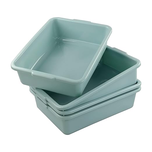 Xyskin 13 L Plastic Commercial Bus Tubs, Large Utility Tote Bus Box, Green, 4-Pack