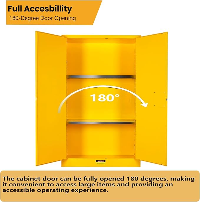 392 Gal Double-Layer Alloy Steel Three-Point Locking Adjustable Galvanized Shelves Flammable Storage Cabinet for Laboratory Factory Hazardous Material Storage, Flammable Liquid Safety Cabinet
