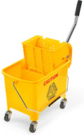 Mop Bucket with Wringer on Wheels Small 5 Gallon, Heavy Duty Dual Chamber Industrial Mop Bucket Separate Dirty Water, Perfect for Business Household, 20 Quart Yellow