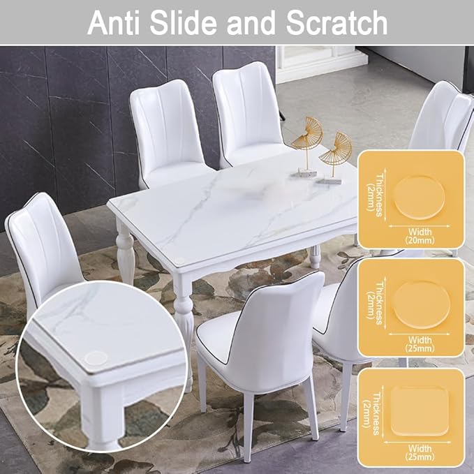 Extremely Soft Glass Table Top Bumper Combo (20 PCS Non-Adhesive & 30 PCS Self-Adhesive), Anti Slide and Scratch for Glass Table, Clear Rubber Pads for Glass Table Top Spacer (Round & Square, 50 PCS)