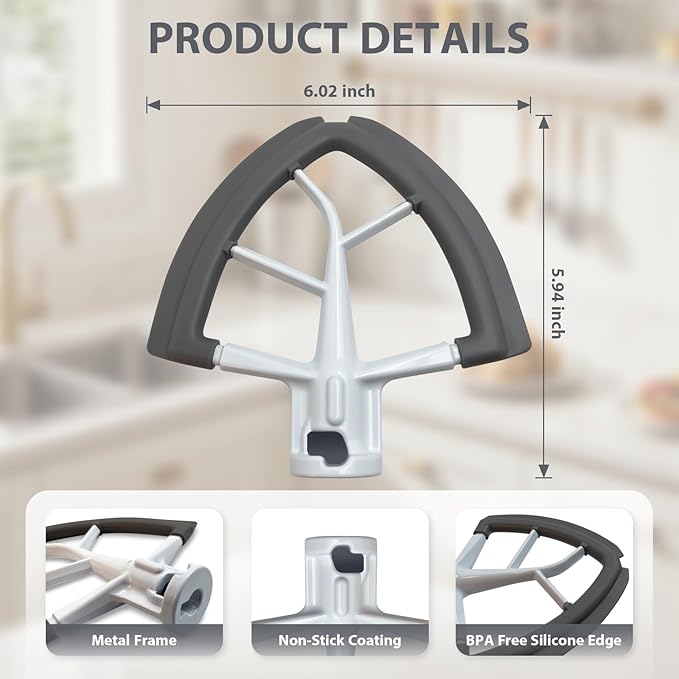 Flex Edge Beater, Stand Mixer Accessories and Attachments, Standing Mixer Accessory Fits Tilt Head Stand Mixer for 4.5-5 QT Mixing Bowl, Silicone Edges